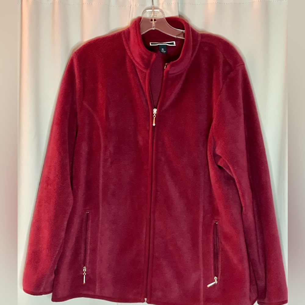 Karen Scott Sport Womens XL Burgundy Red Full Zip Fleece Jacket Pockets